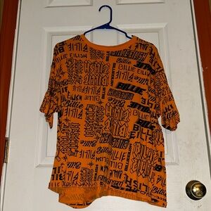 Billie Eilish Womens T-Shirt Size Large Orange  Black Rare OOP All Over Print